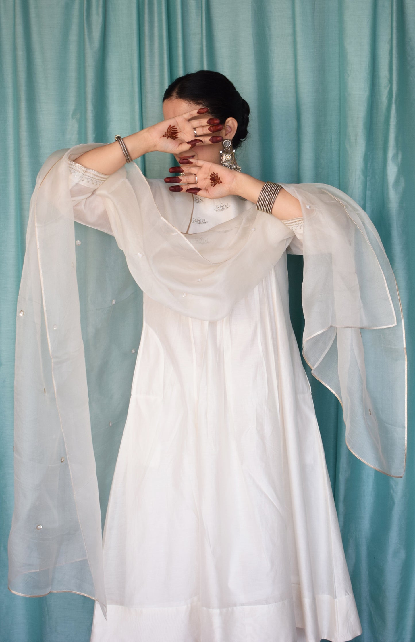Sufi Chanderi Set with Hand Embroidered Yoke and Wide Legged Pyjama
