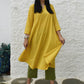 Yellow A line Cotton Kurta with Panels and green pyjama