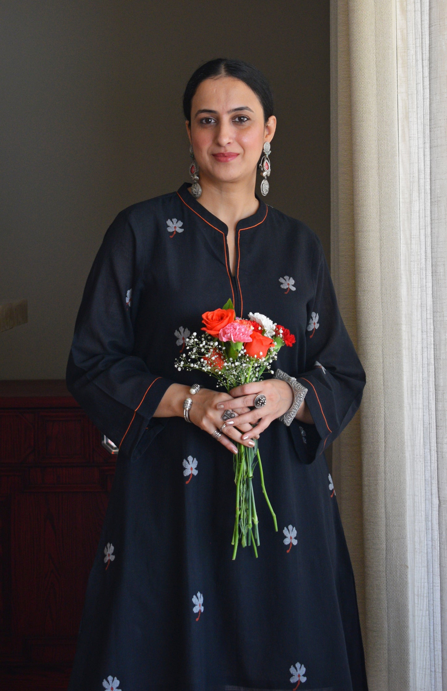 Black Jamdani Short Kurta