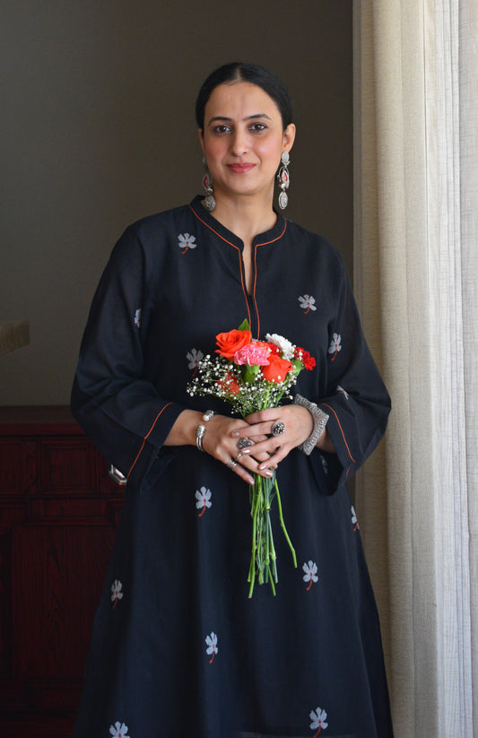 Black Jamdani Short Kurta