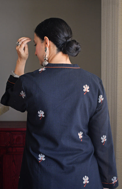 Black Jamdani Short Kurta