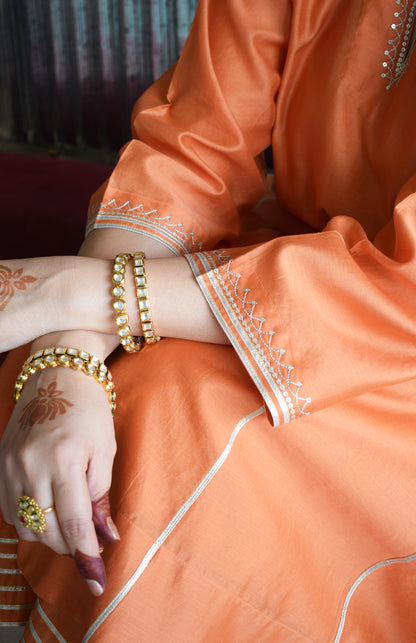 Neerja Chanderi Set with Hand Embroidered Phiran Kurta and Wide Legged Pyjama