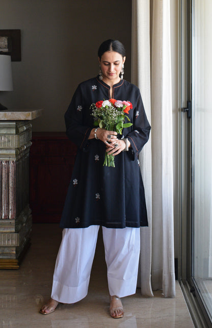 Black Jamdani Short Kurta