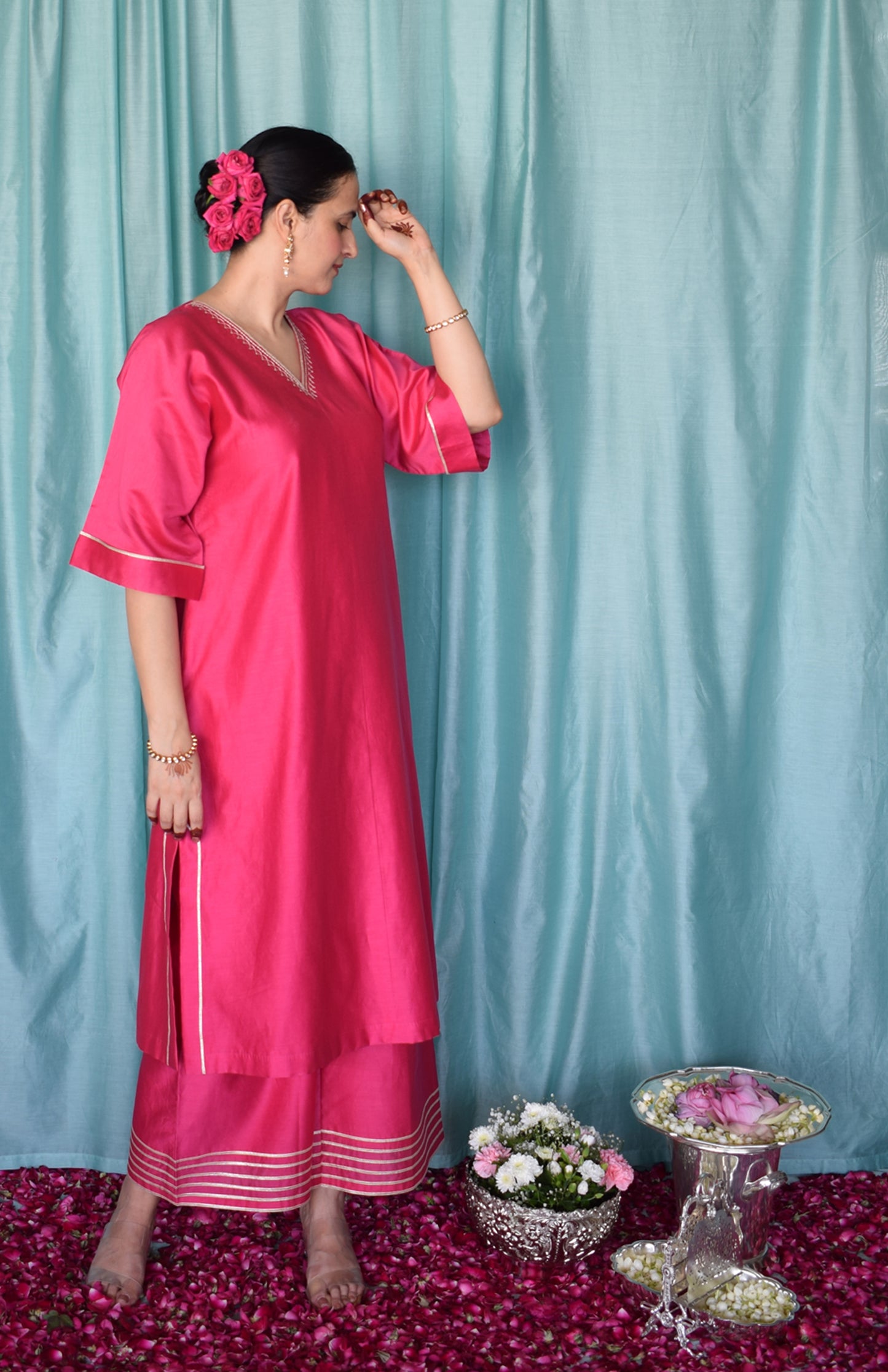 Rohini Chanderi Set with Sea Green Silk Organza Dupatta