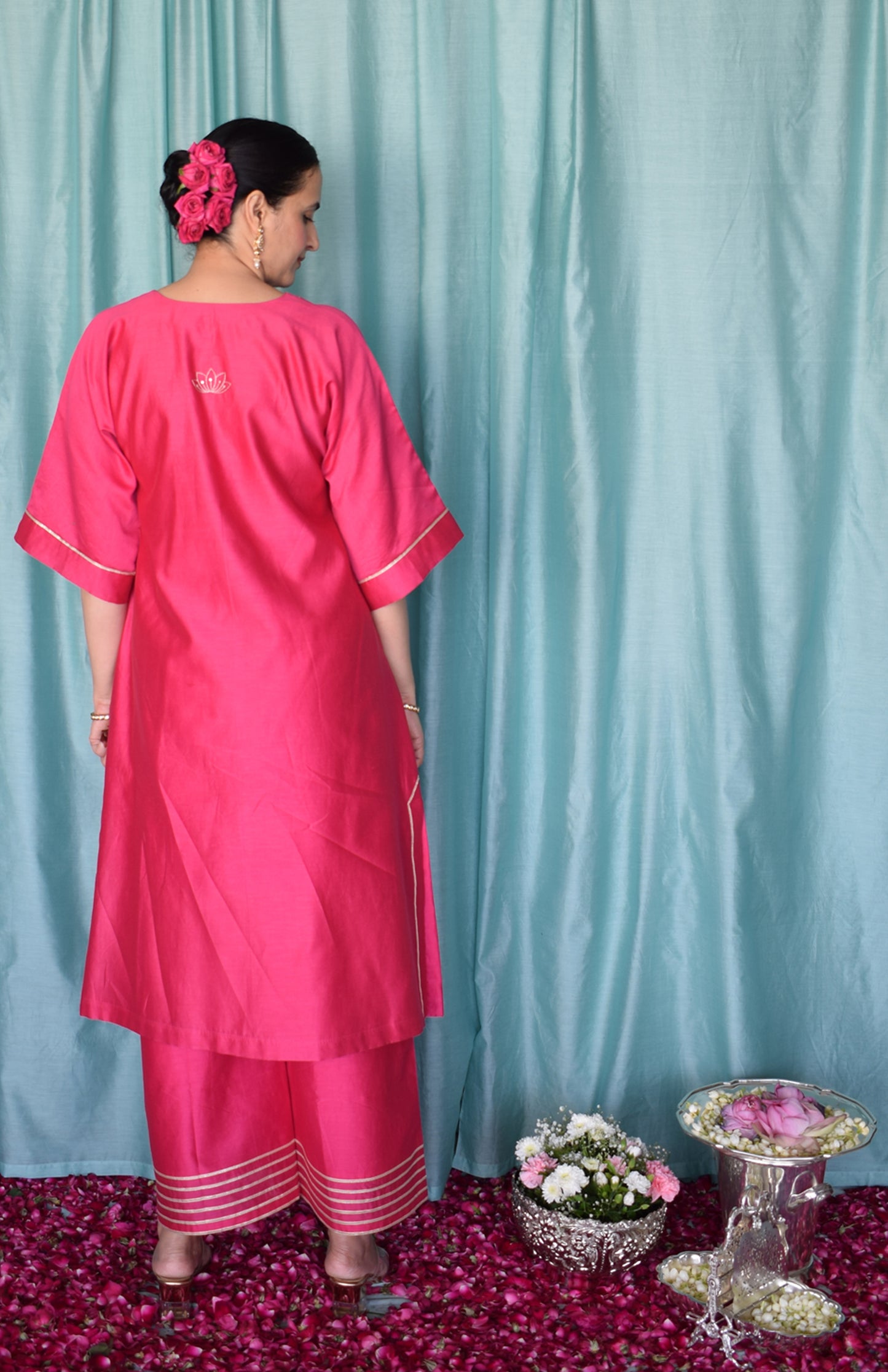 Rohini Chanderi Set with Sea Green Silk Organza Dupatta