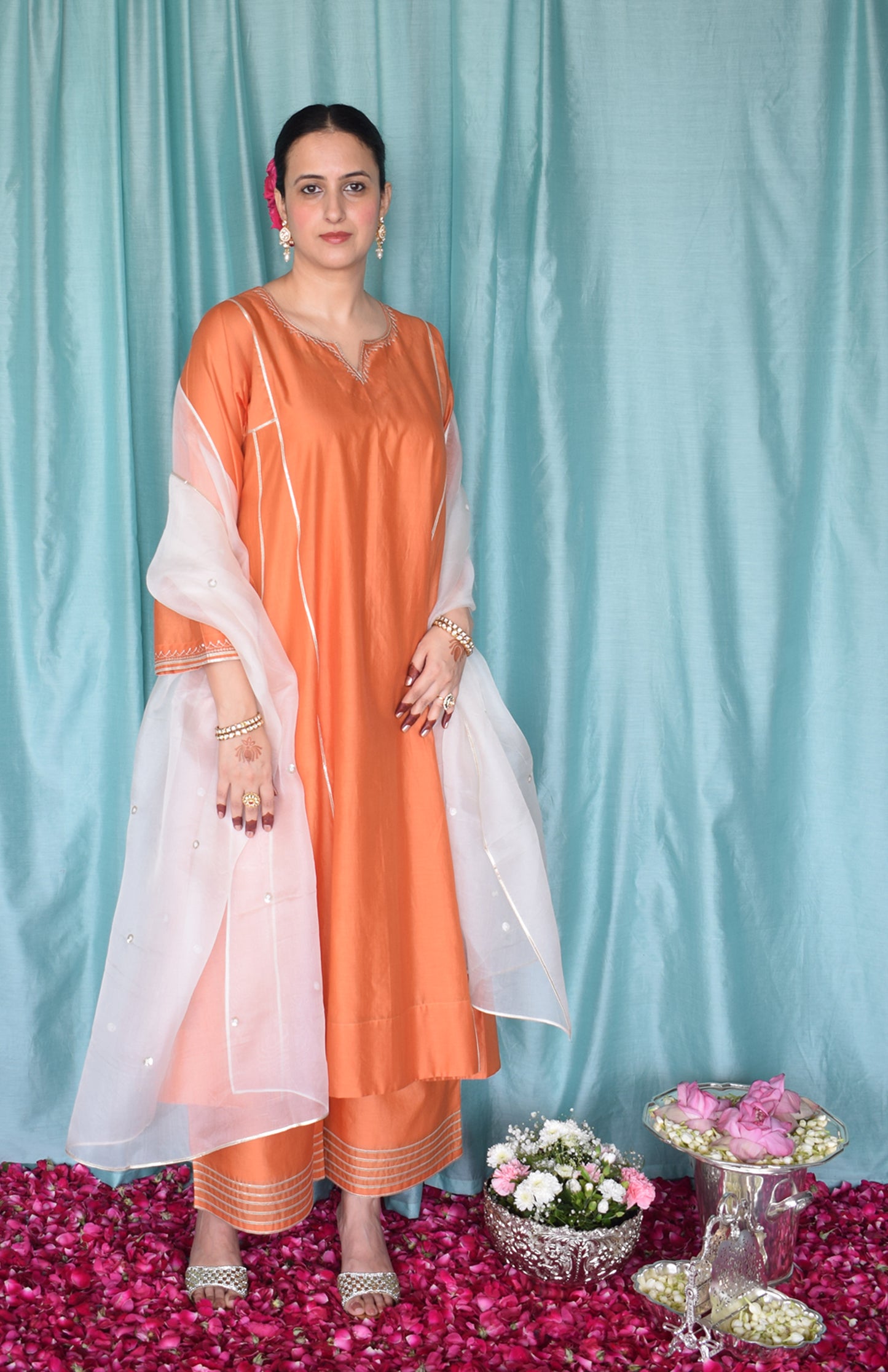 Neerja Chanderi Set with Off White Silk Organza Dupatta