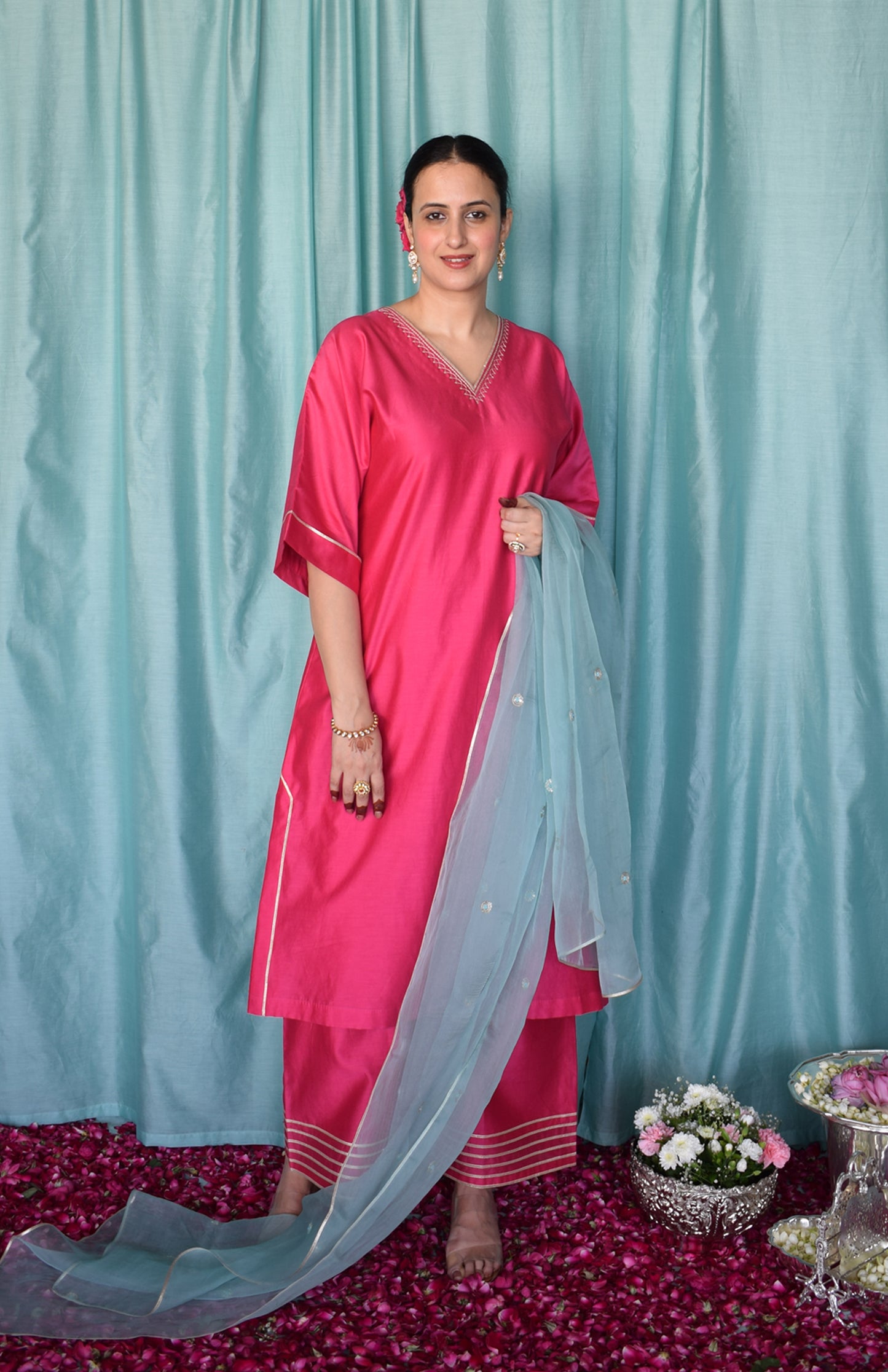 Sea Green Silk Organza Hand Embroidered Dupatta