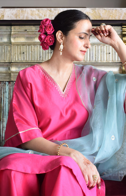 Rohini Chanderi Set with Sea Green Silk Organza Dupatta