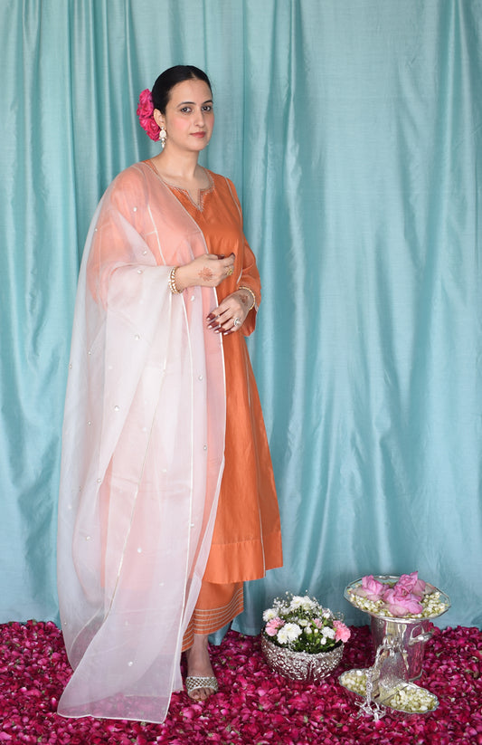 Neerja Chanderi Set with Off White Silk Organza Dupatta