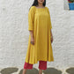 Yellow Flared Cotton Kurta with square neck