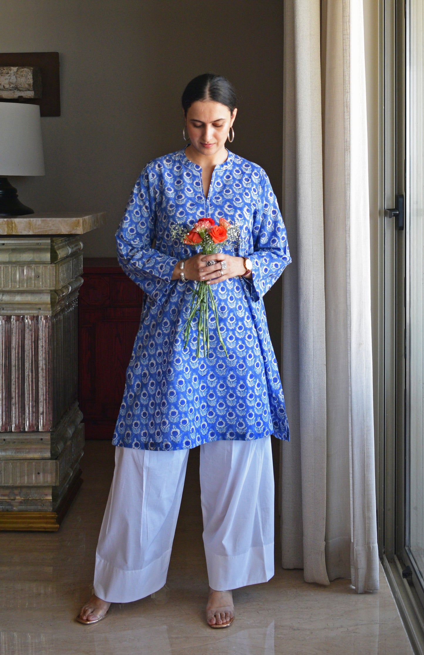 Blue Hand Block Printed Short Kurta