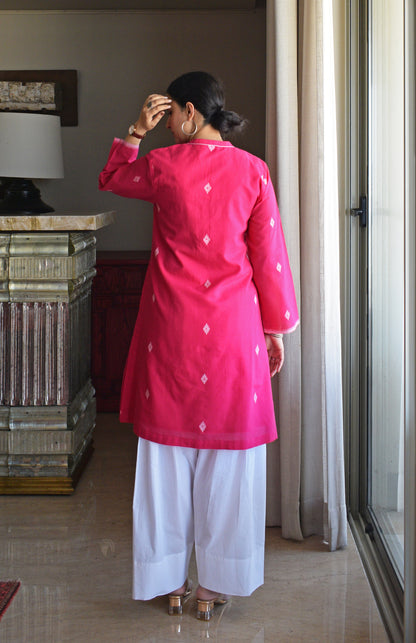 Rani Pink Jamdani Short Kurta