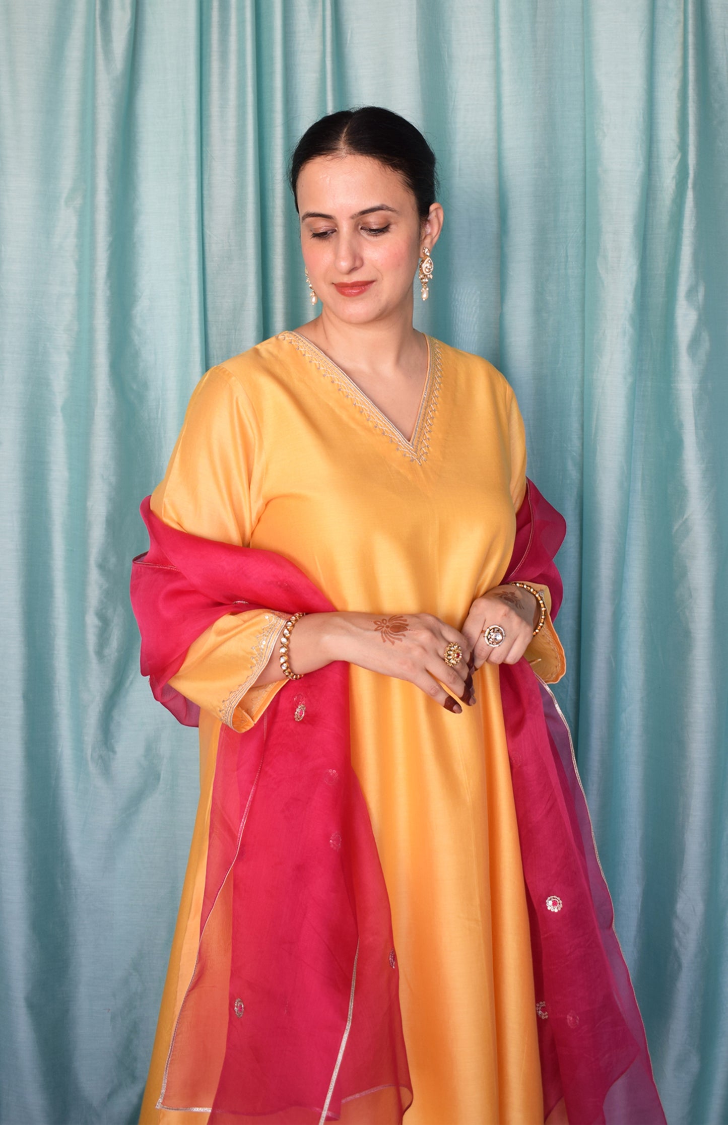 Rani Pink Silk Organza Hand Embroidered Dupatta
