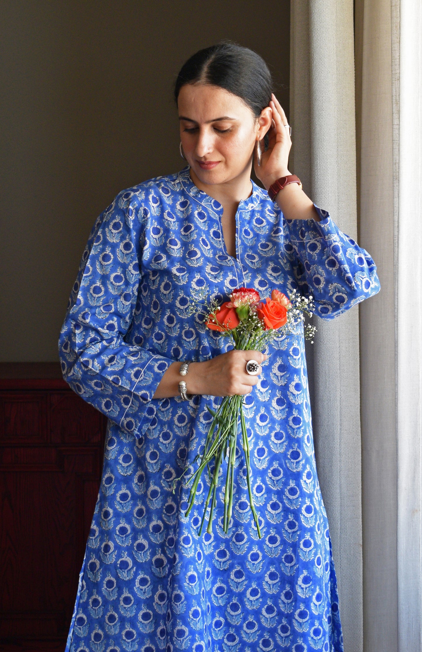 Blue Hand Block Printed Short Kurta
