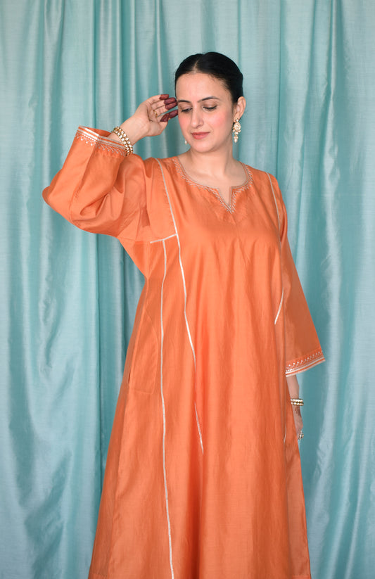 Neerja Chanderi Set with Hand Embroidered Phiran Kurta and Wide Legged Pyjama