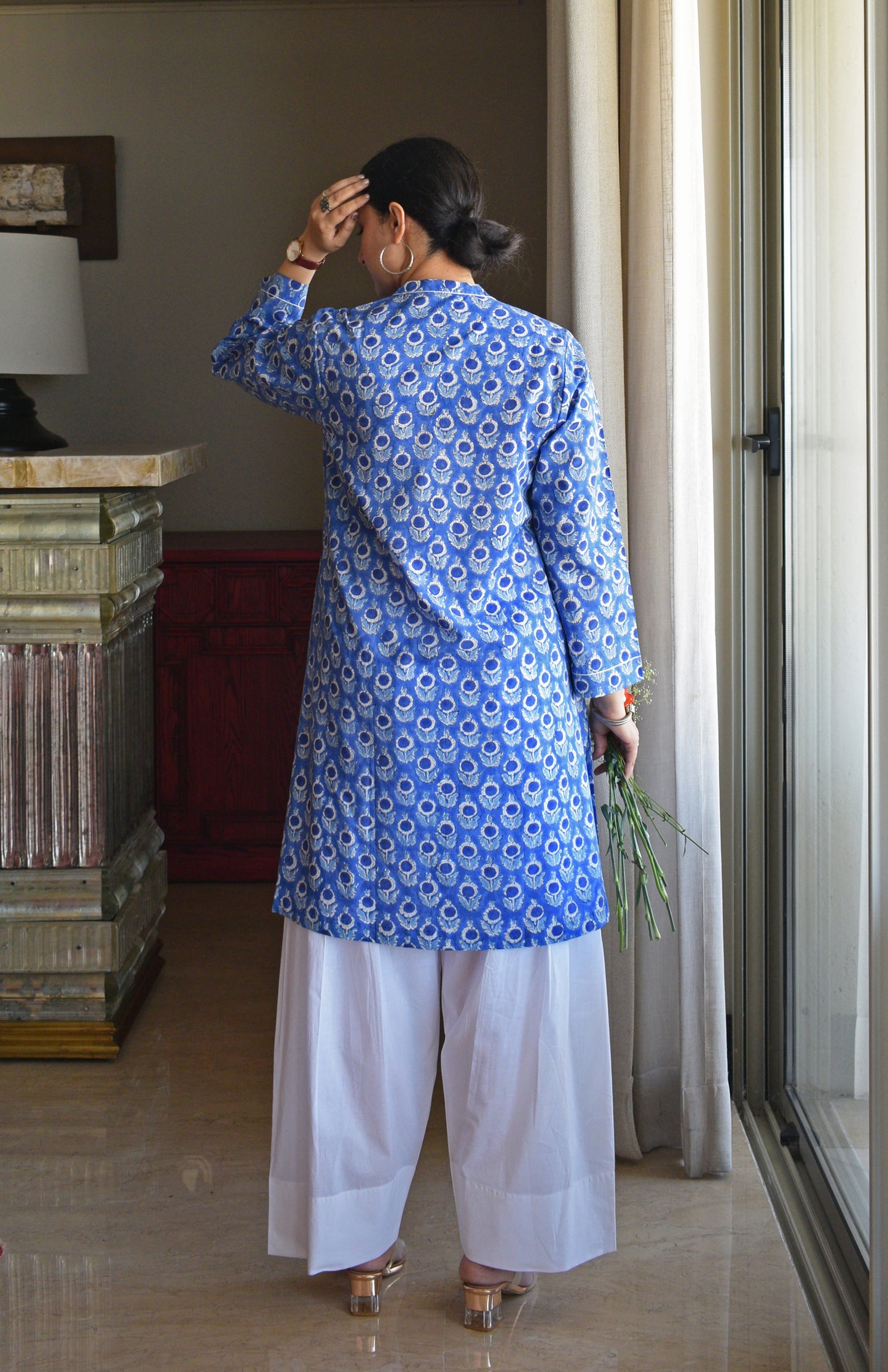 Blue Hand Block Printed Short Kurta