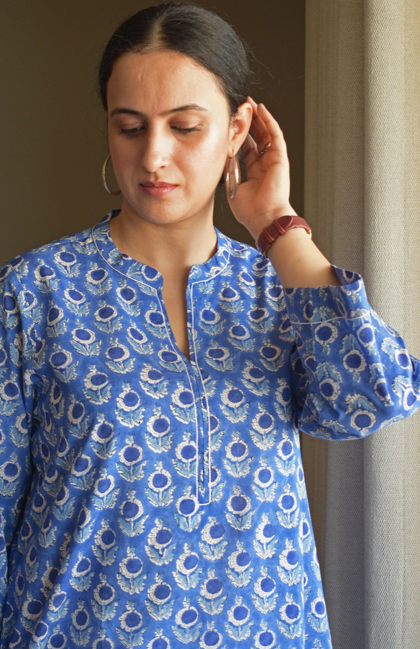 Blue Hand Block Printed Short Kurta