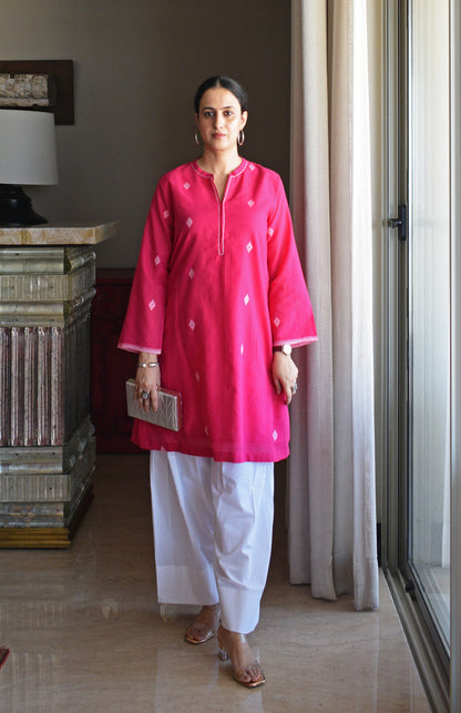 Rani Pink Jamdani Short Kurta