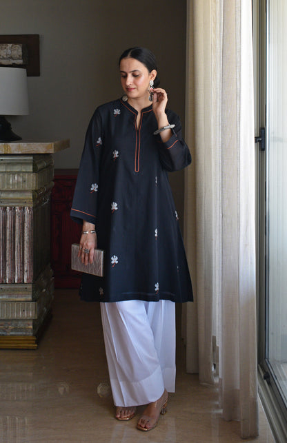 Black Jamdani Short Kurta