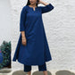 Midnight blue A line cotton kurta with panels