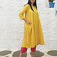 Yellow Flared Cotton Kurta with square neck and pink pyjama