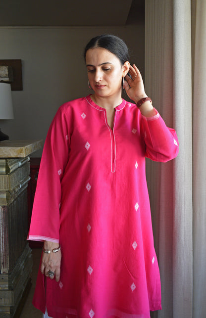 Rani Pink Jamdani Short Kurta