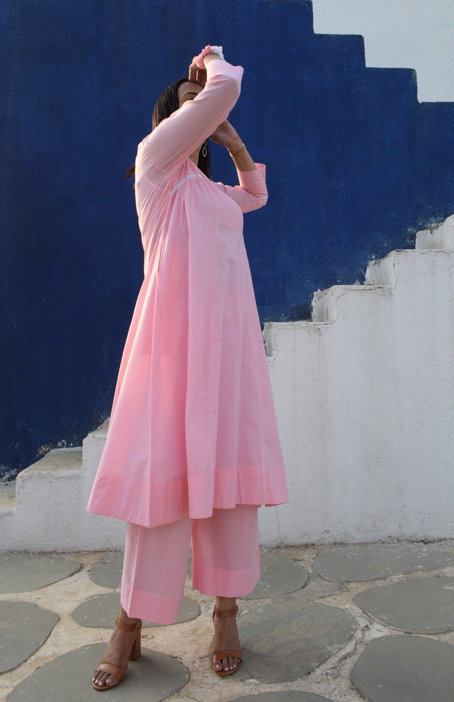 Lemonade pink kurta with overlapping yoke and pyjama | Relove