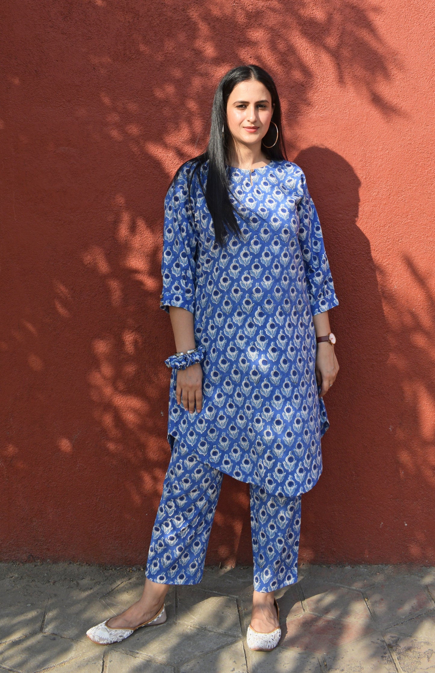 Blue and White Floral Hand block printed Antifit co-ord set