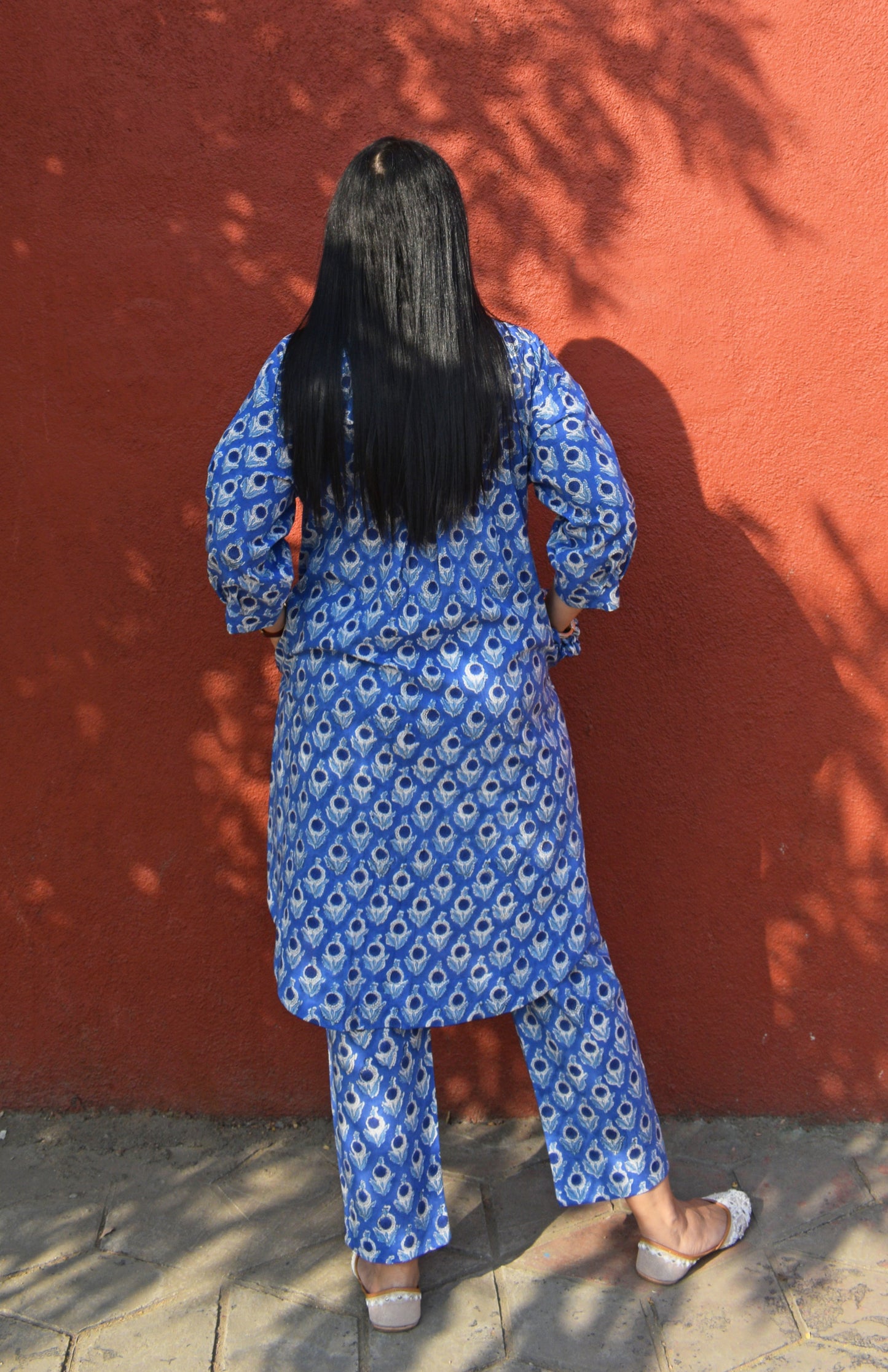 Blue and White Floral Hand block printed Antifit co-ord set