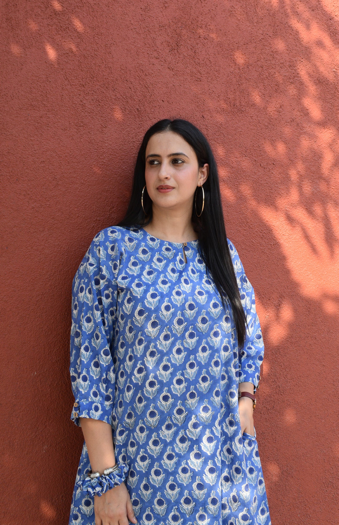 Blue and White Floral Hand block printed Antifit co-ord set