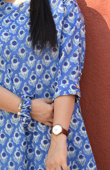 Blue and White Floral Hand block printed Antifit co-ord set