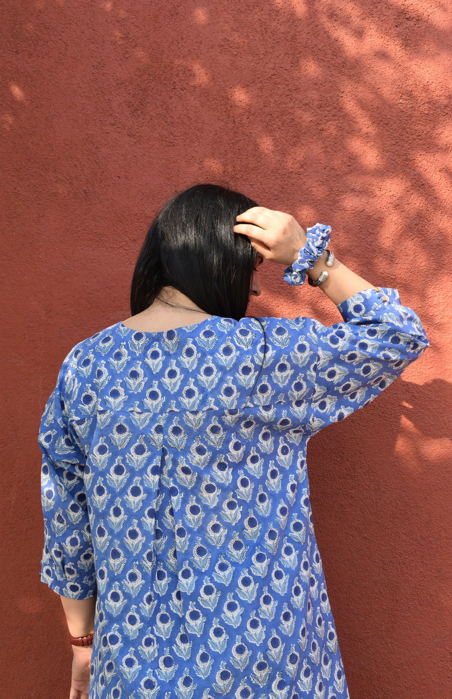 Blue and White Floral Hand block printed Antifit co-ord set