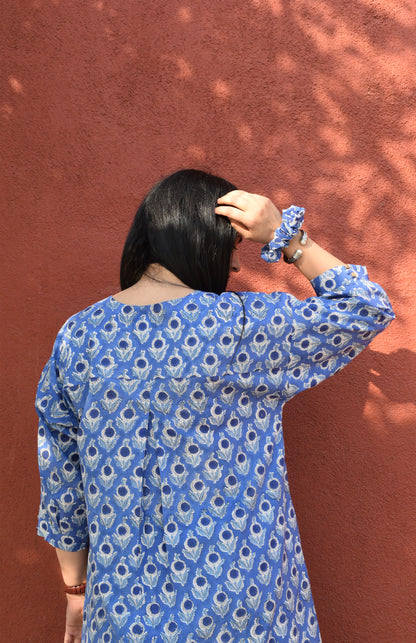 Blue and White Floral Hand block printed Antifit co-ord set