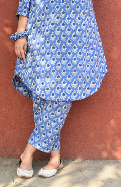 Blue and White Floral Hand block printed Antifit co-ord set