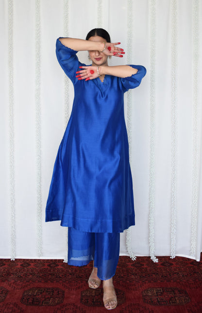 Blue Chanderi Kurta with Pyjama