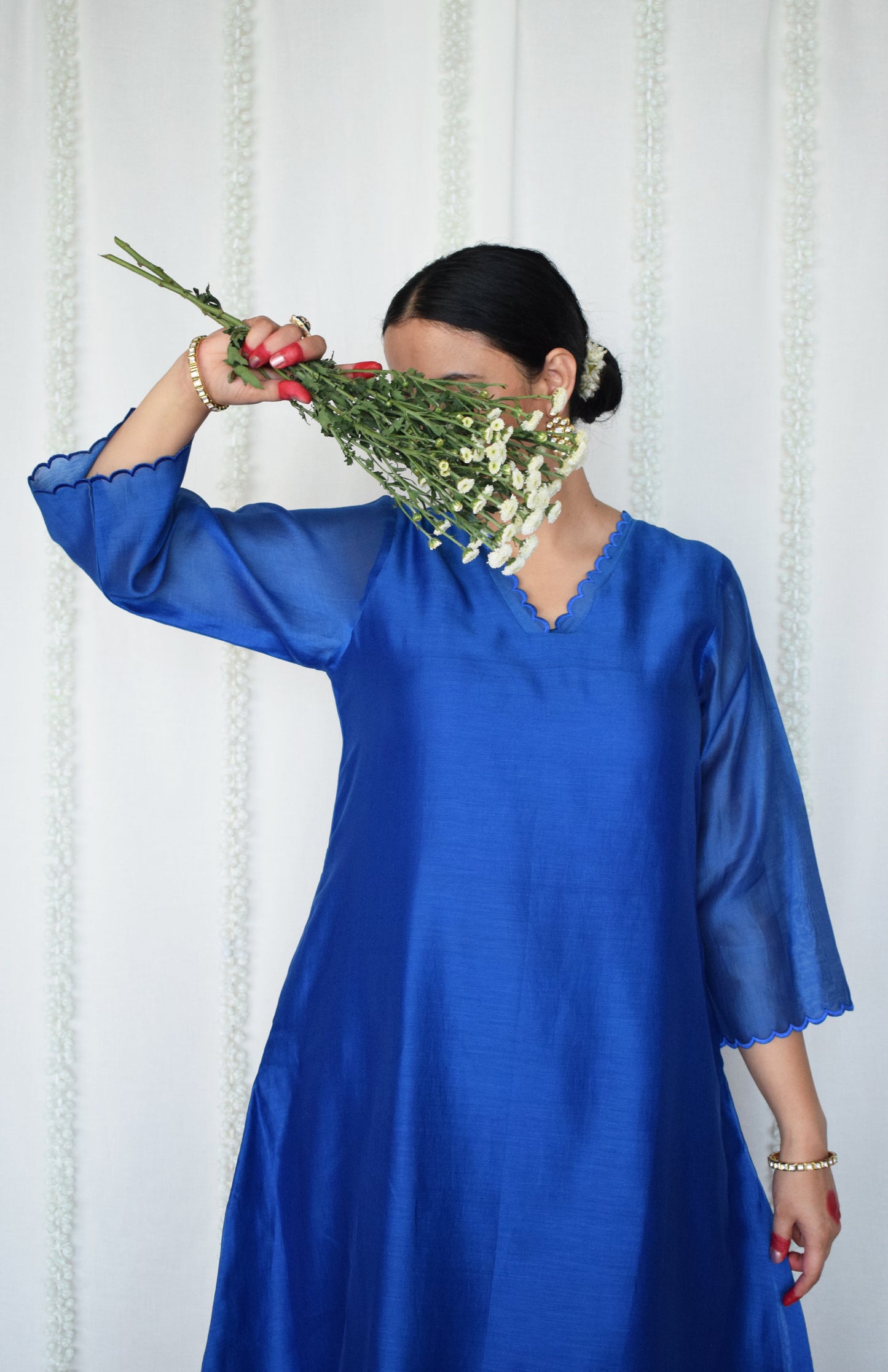 Blue Chanderi Kurta with Pyjama