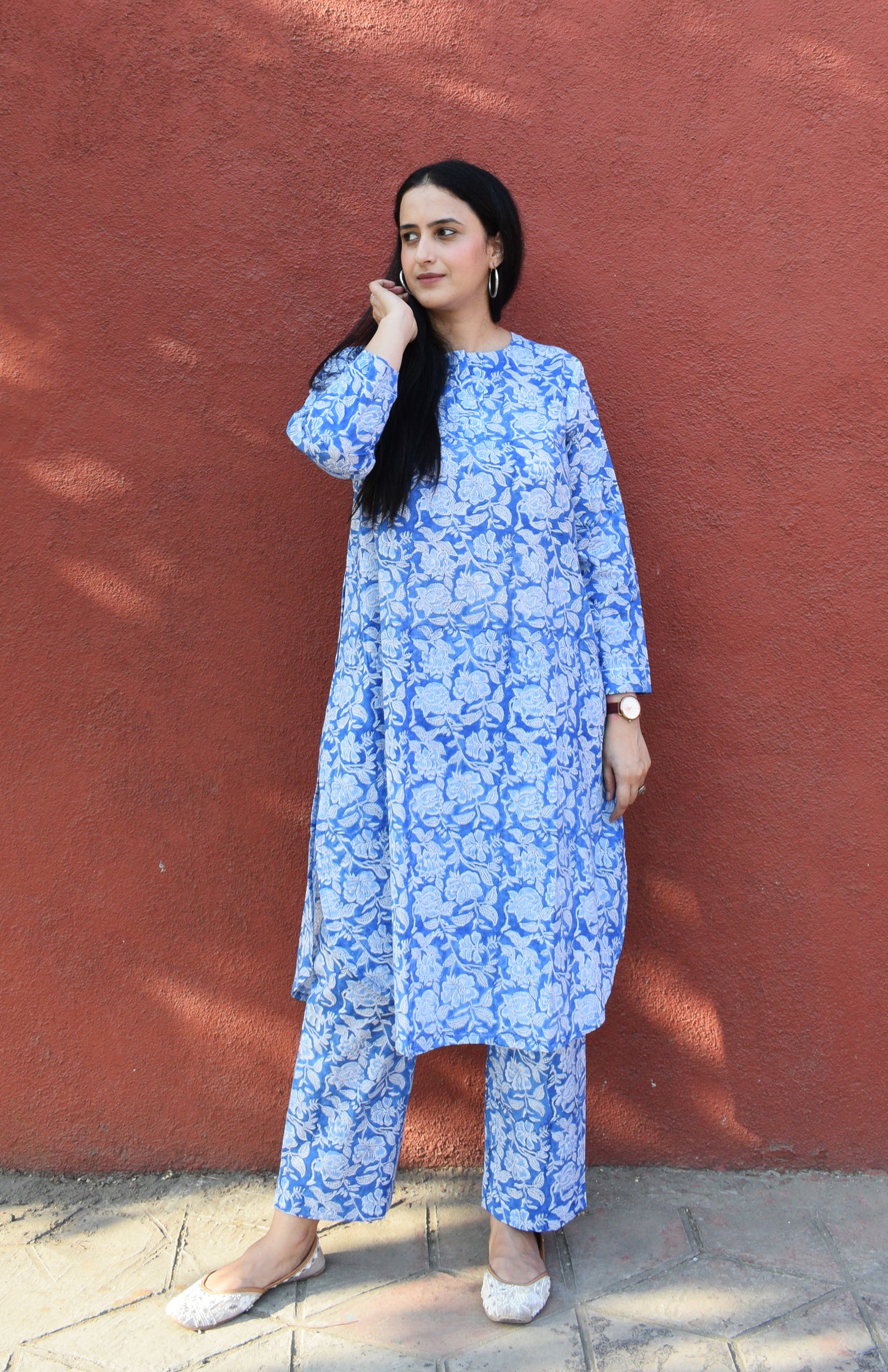 Blue Floral Hand Block Printed Co-ord Set