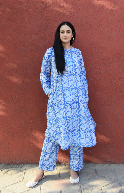 Blue Floral Hand Block Printed Co-ord Set