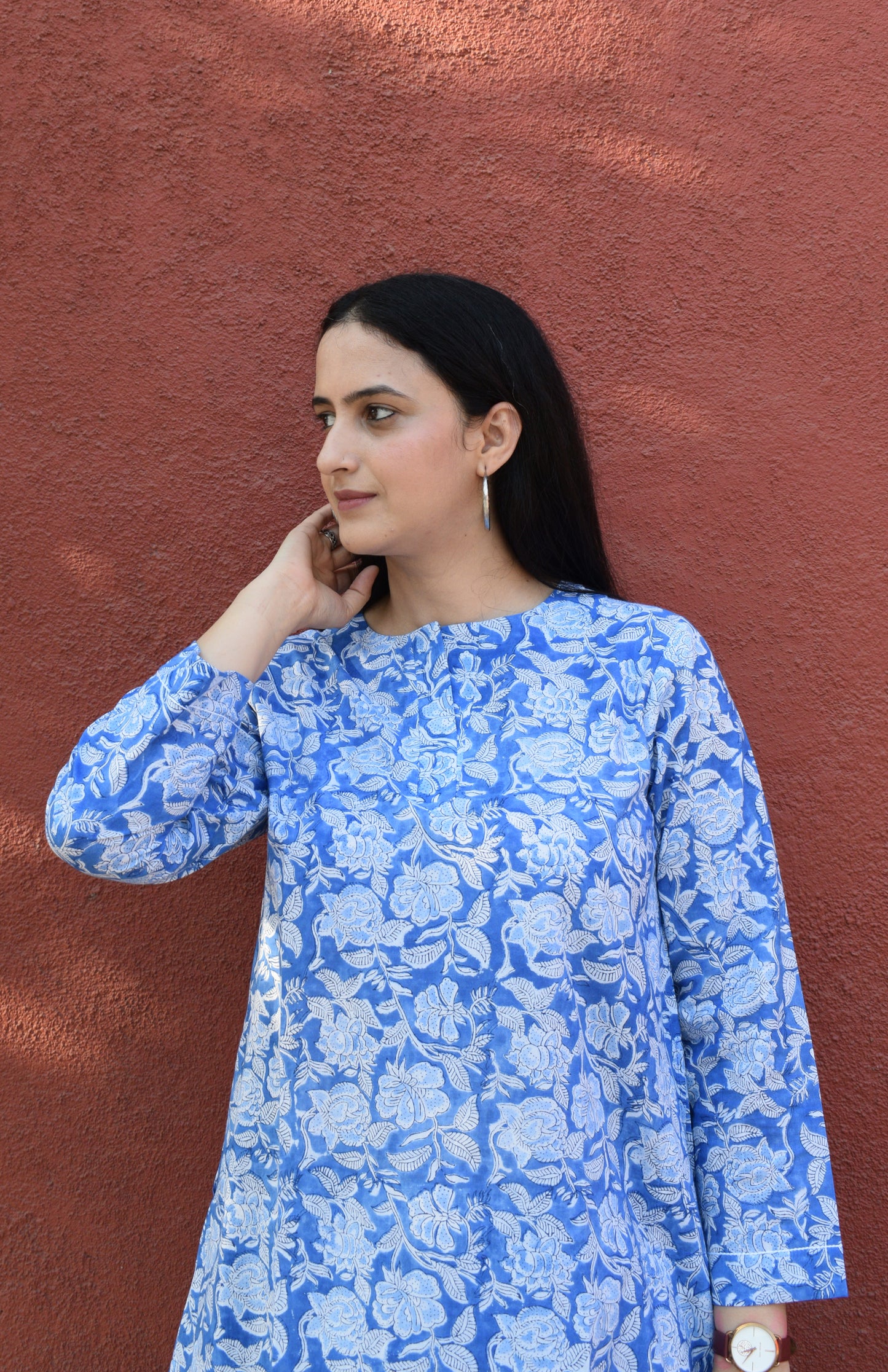 Blue Floral Hand Block Printed Co-ord Set