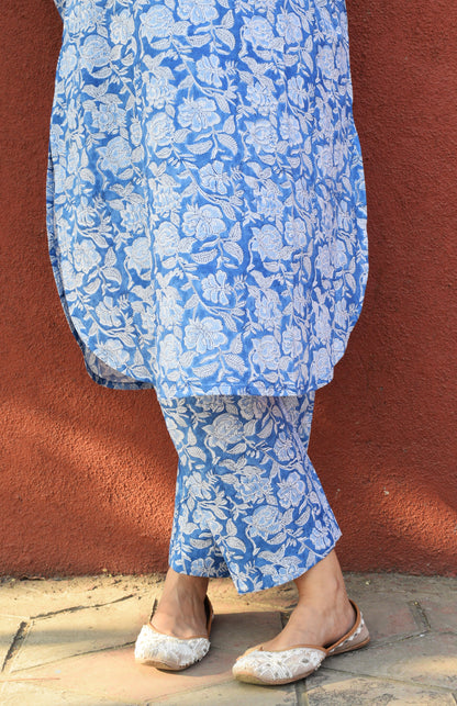 Blue Floral Hand Block Printed Co-ord Set