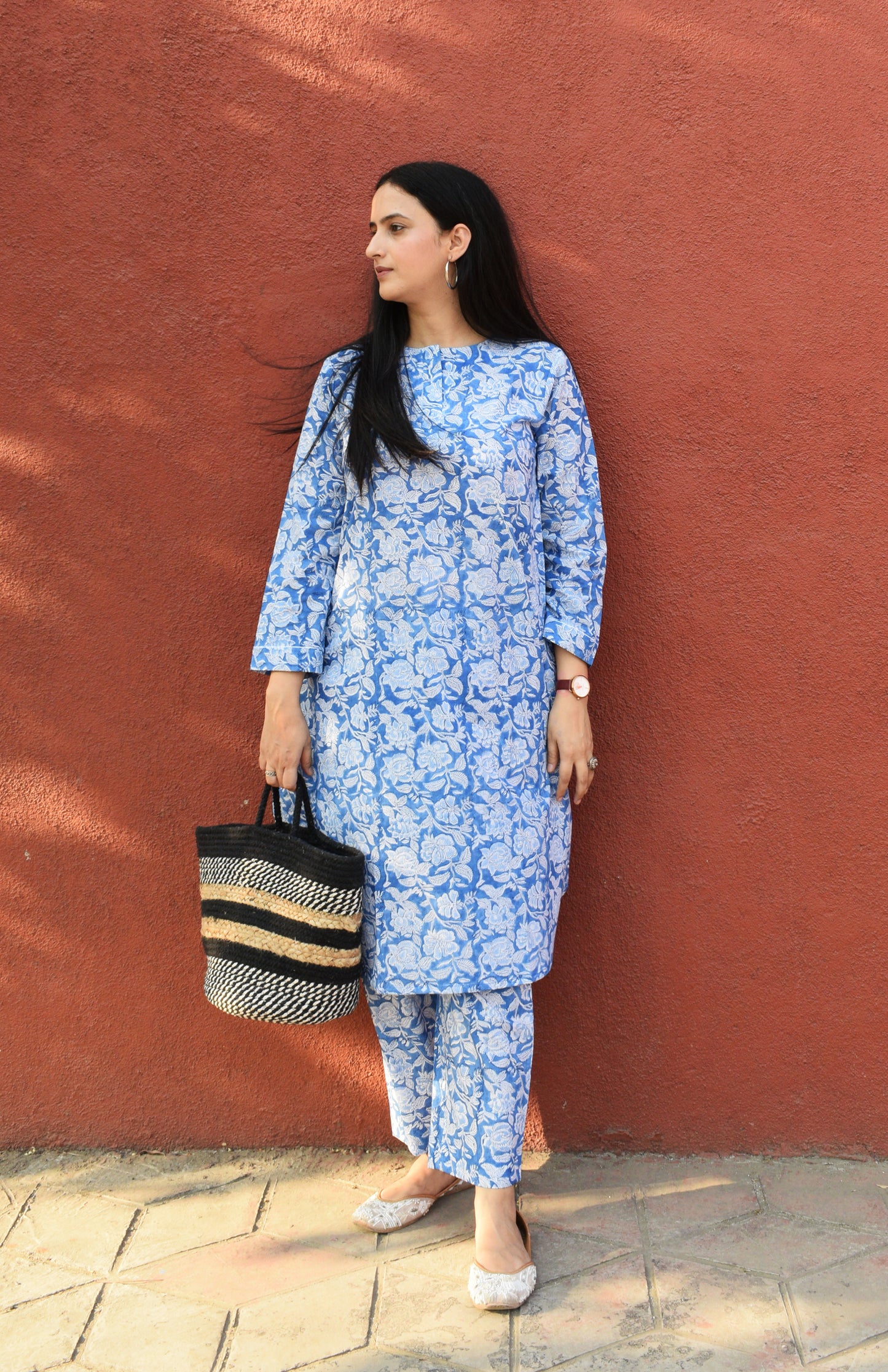 Blue Floral Hand Block Printed Co-ord Set