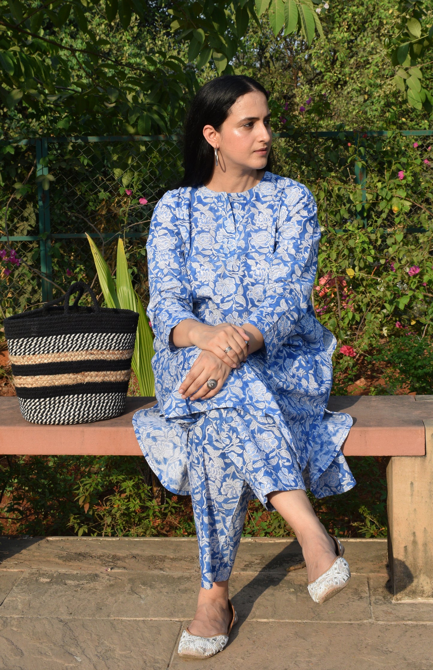 Blue Floral Hand Block Printed Co-ord Set