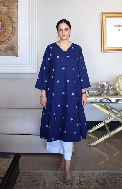Midnight Blue Jamdani Phiran with White pyjama