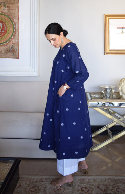 Midnight Blue Jamdani Phiran with White pyjama