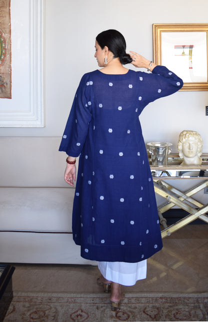 Midnight Blue Jamdani Phiran with White pyjama
