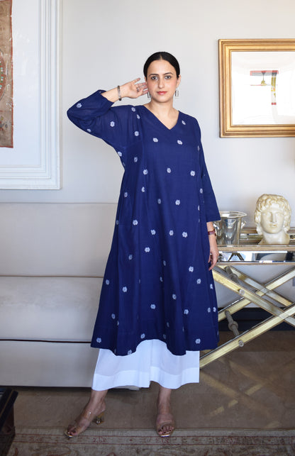 Midnight Blue Jamdani Phiran with White pyjama
