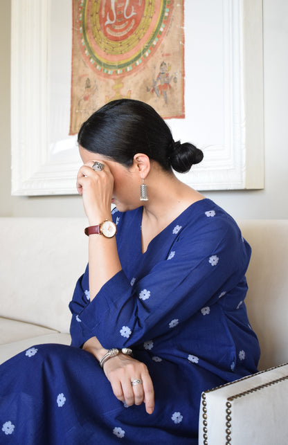 Midnight Blue Jamdani Phiran with White pyjama