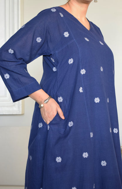 Midnight Blue Jamdani Phiran with White pyjama