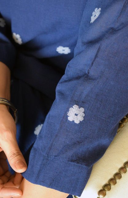 Midnight Blue Jamdani Phiran with White pyjama