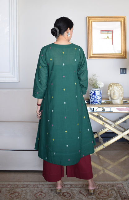 Forest Green Jamdani Phiran with Maroon Pyjama